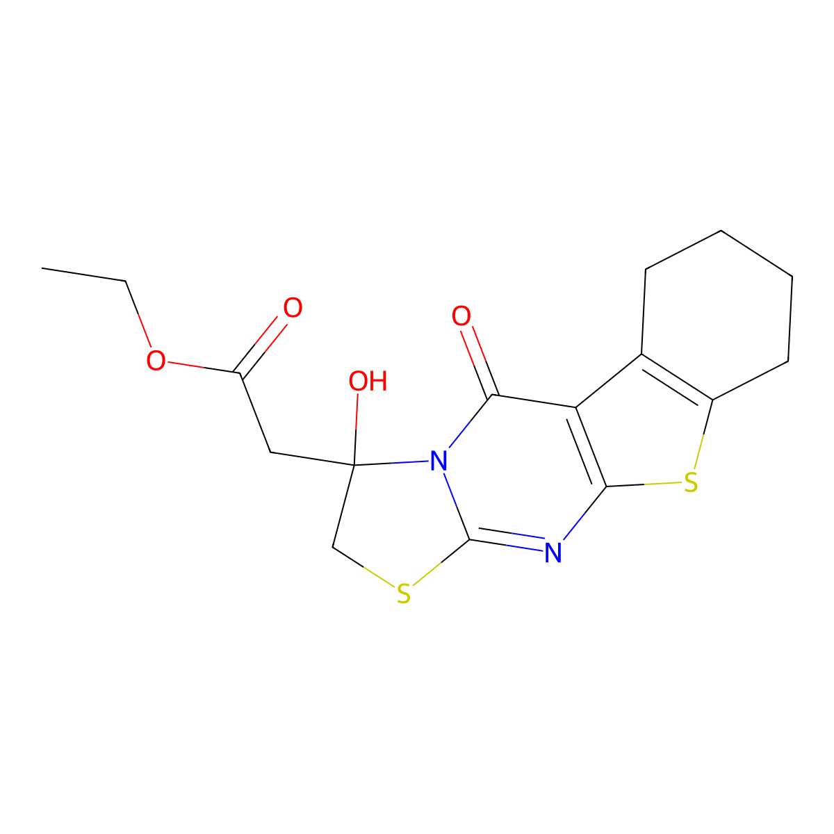 ethyl (3-hydroxy-5-oxo-2,3,6,7,8,9-hexahydro-5H-[1]benzothieno[2,3-d][1,3]thiazolo[3,2-a]pyrimidin-3-yl)acetate molecular structure, CAS 327094-65-5