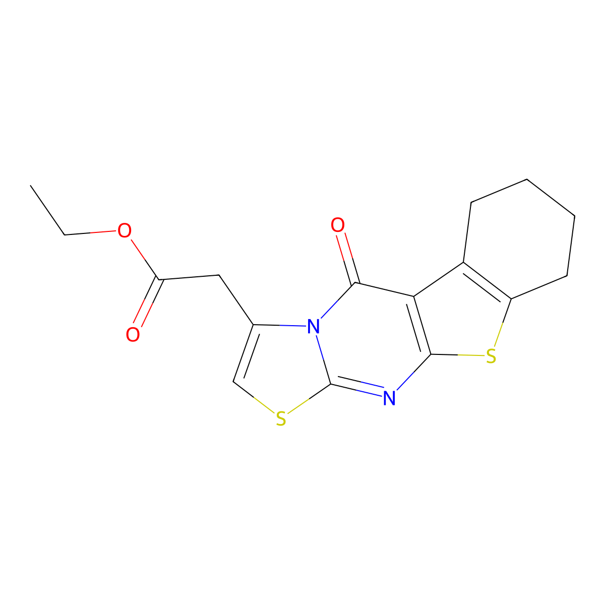 Ethyl 2-(5-oxo-4,6,7,8,9-pentahydrobenzo[b]thiopheno[2,3-d]1,3-thiazolino[3,2-a]pyrimidin-3-yl)acetate molecular structure, CAS 327094-66-6