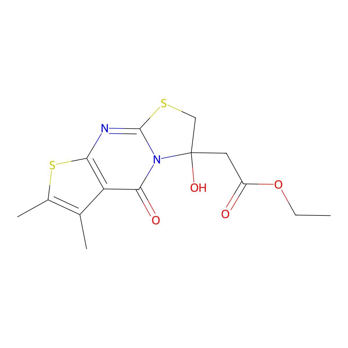 ethyl (3-hydroxy-6,7-dimethyl-5-oxo-2,3-dihydro-5H-[1,3]thiazolo[3,2-a]thieno[2,3-d]pyrimidin-3-yl)acetate molecular structure, CAS 327094-67-7