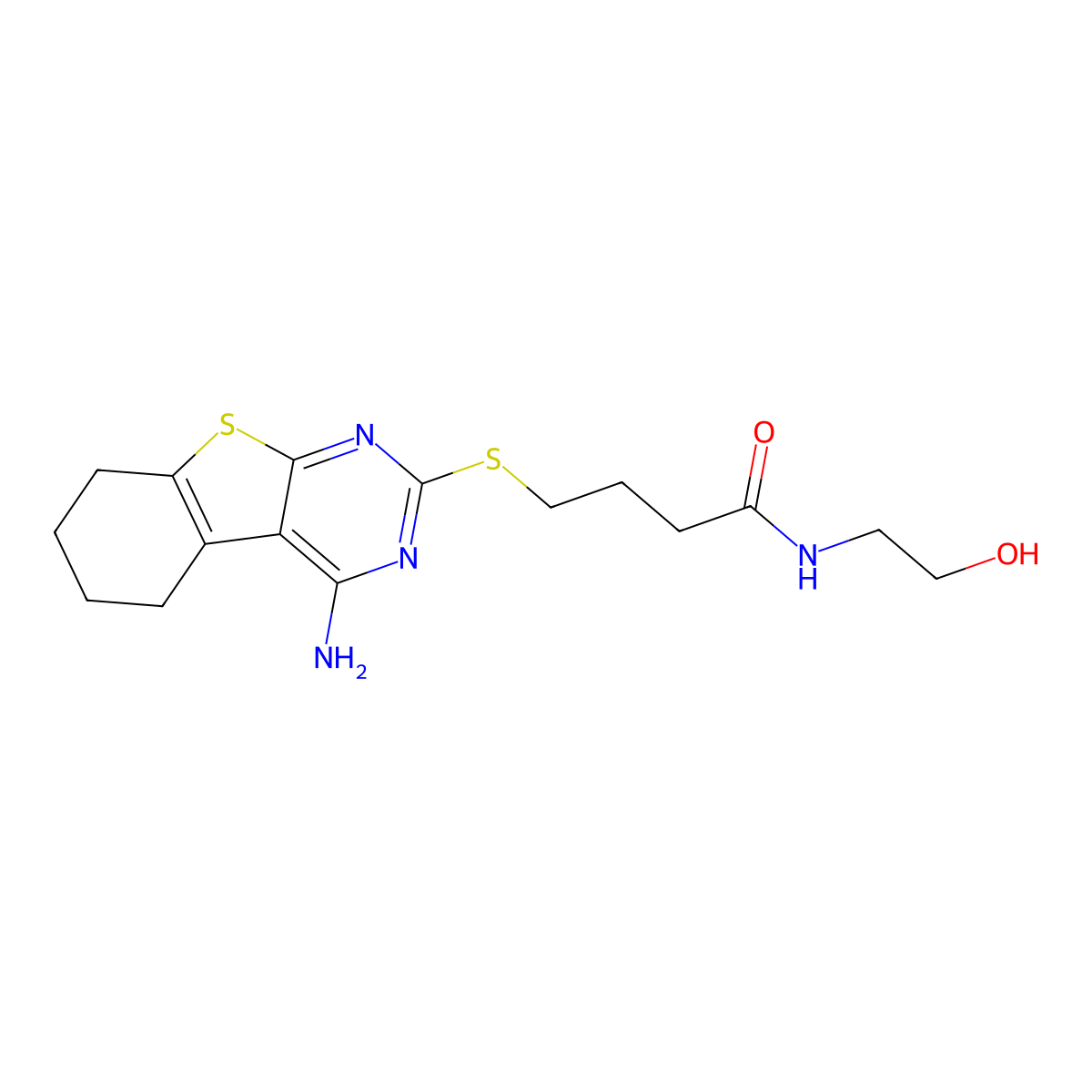 4-[(4-amino-5,6,7,8-tetrahydro[1]benzothieno[2,3-d]pyrimidin-2-yl)sulfanyl]-N-(2-hydroxyethyl)butanamide molecular structure, CAS 327094-71-3