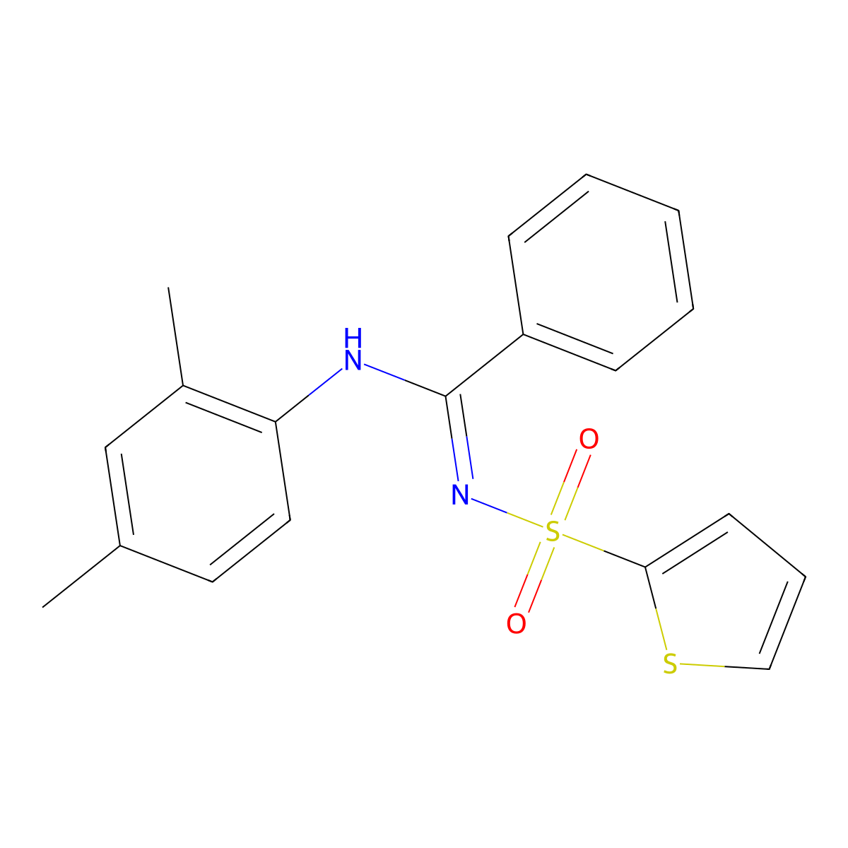 N-(2,4-dimethylphenyl)-N'-(thiophen-2-ylsulfonyl)benzimidamide molecular structure, CAS 327095-90-9