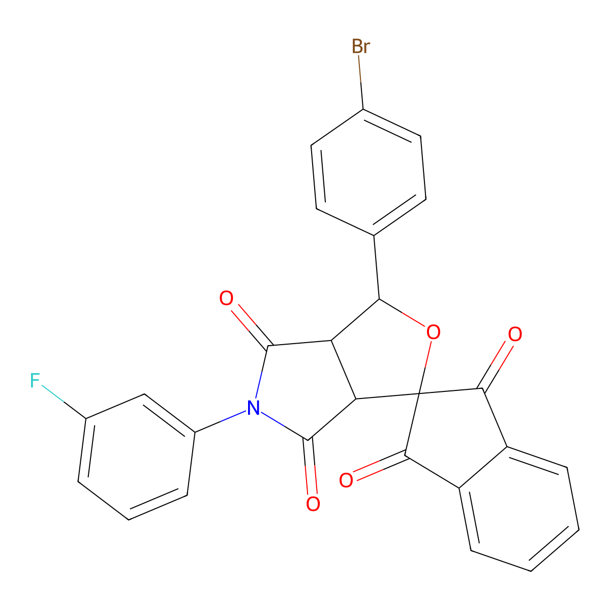 1-(4-bromophenyl)-5-(3-fluorophenyl)spiro[3a,6a-dihydro-1H-furo[3,4-c]pyrrole-3,2'-indene]-1',3',4,6-tetrone molecular structure, CAS 327097-51-8