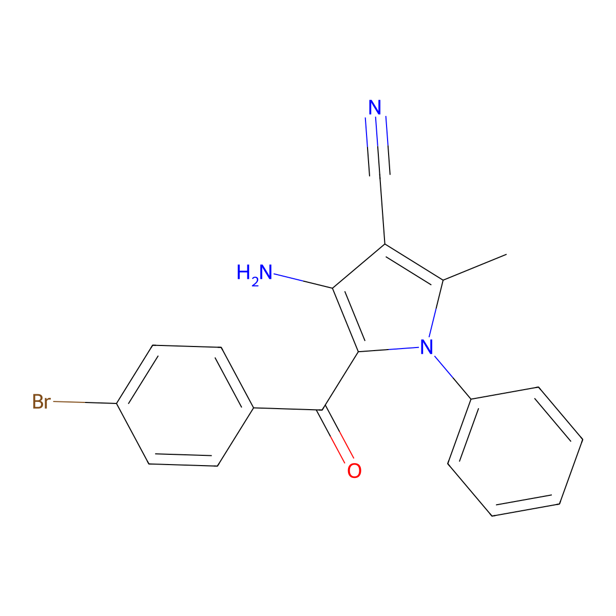 4-Amino-5-(4-bromobenzoyl)-2-methyl-1-phenylpyrrole-3-carbonitrile molecular structure, CAS 327097-89-2