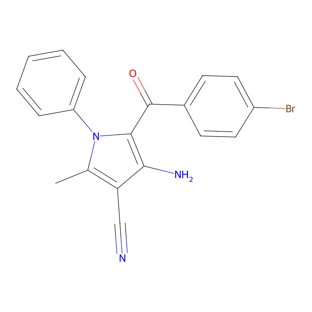 4-Amino-5-(4-bromobenzoyl)-2-methyl-1-phenylpyrrole-3-carbonitrile molecular structure, CAS 327097-89-2