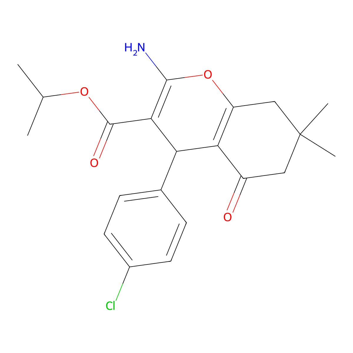 propan-2-yl 2-amino-4-(4-chlorophenyl)-7,7-dimethyl-5-oxo-5,6,7,8-tetrahydro-4H-chromene-3-carboxylate molecular structure, CAS 327098-10-2