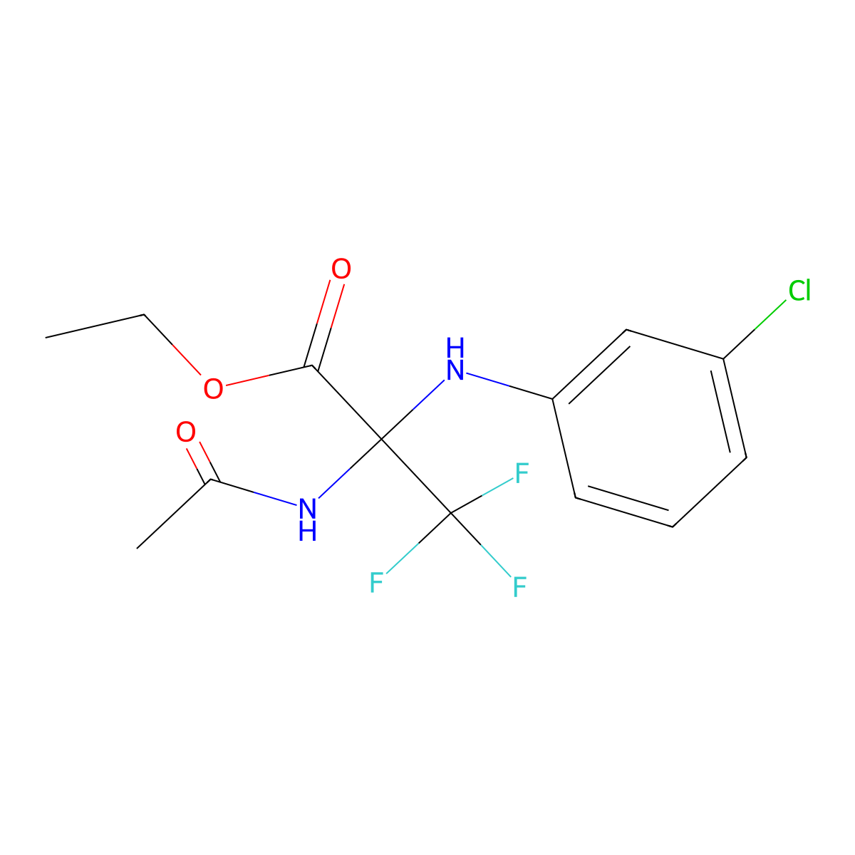 Ethyl 2-acetamido-2-(3-chloroanilino)-3,3,3-trifluoropropionate molecular structure, CAS 327098-24-8
