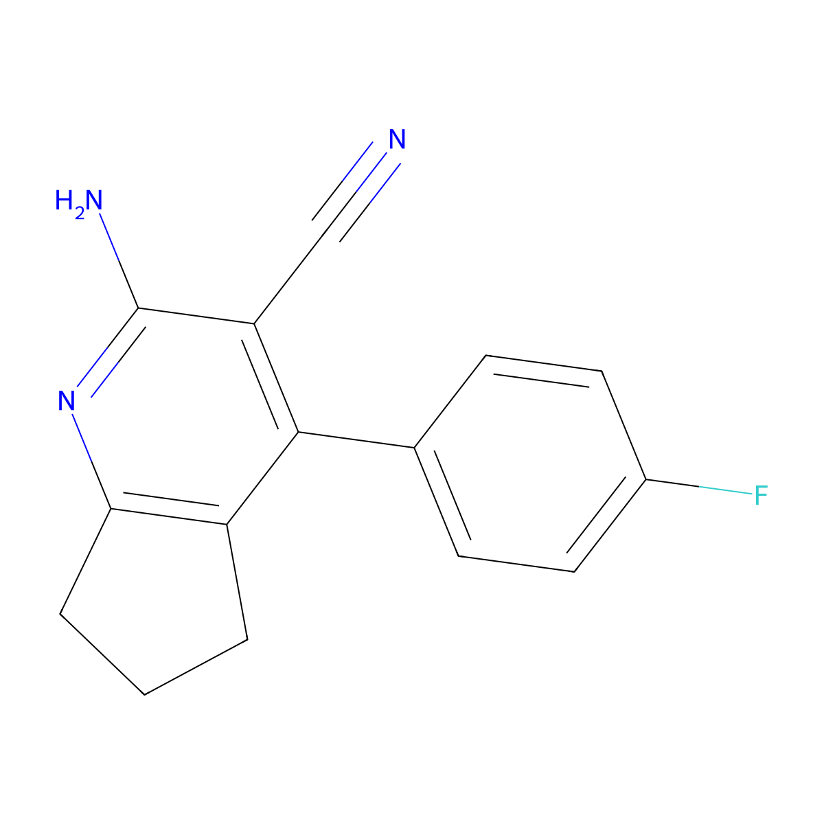 2-amino-4-(4-fluorophenyl)-6,7-dihydro-5H-cyclopenta[b]pyridine-3-carbonitrile molecular structure, CAS 327098-36-2