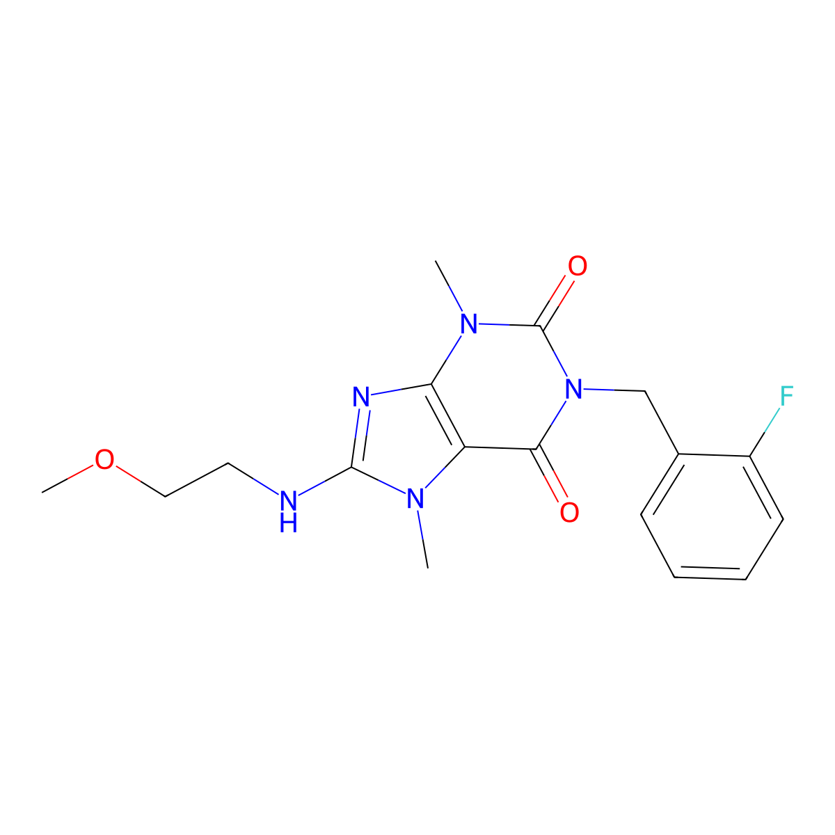 1-[(2-Fluorophenyl)methyl]-8-(2-methoxyethylamino)-3,7-dimethylpurine-2,6-dione molecular structure, CAS 327098-43-1