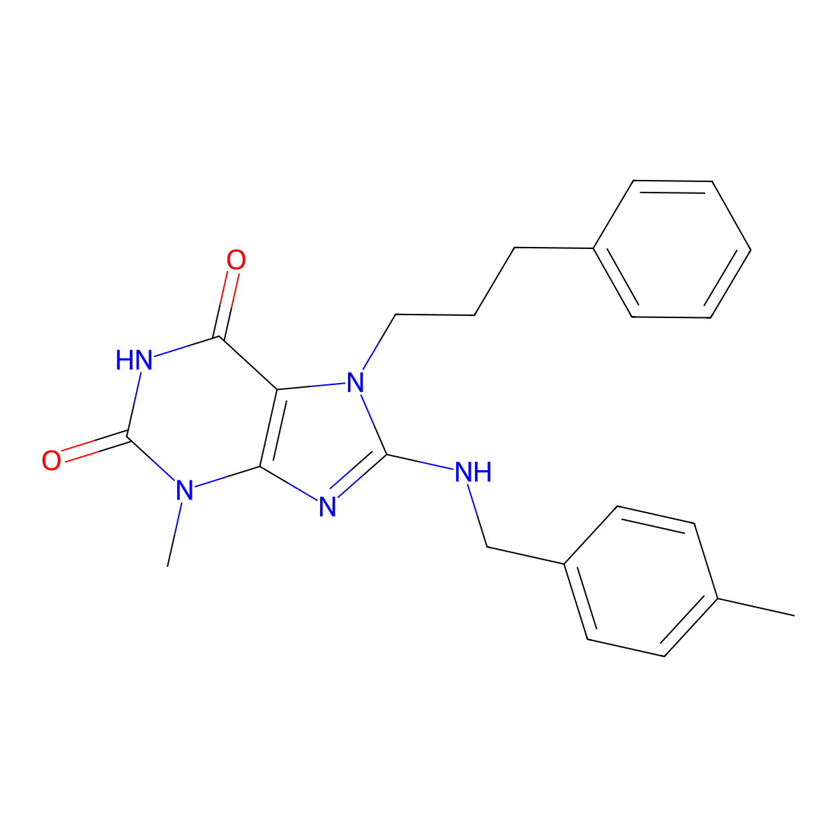 3-methyl-8-((4-methylbenzyl)amino)-7-(3-phenylpropyl)-1H-purine-2,6(3H,7H)-dione molecular structure, CAS 327098-98-6