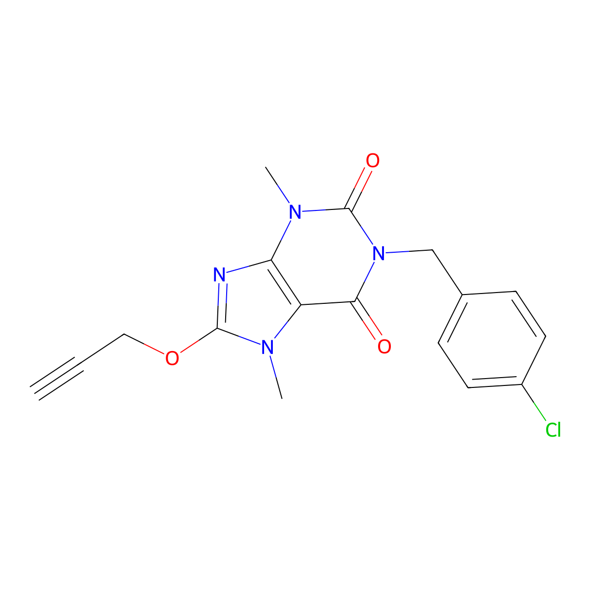 1-[(4-Chlorophenyl)methyl]-3,7-dimethyl-8-prop-2-ynoxypurine-2,6-dione molecular structure, CAS 327099-11-6