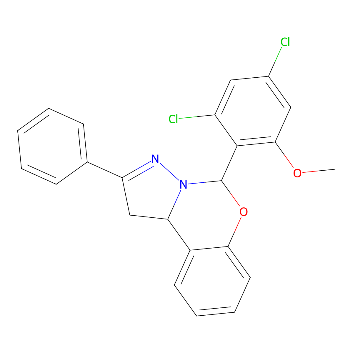 5-(2,4-Dichloro-6-methoxyphenyl)-2-phenyl-1,10b-dihydropyrazolo[1,5-c][1,3]benzoxazine molecular structure, CAS 327099-33-2