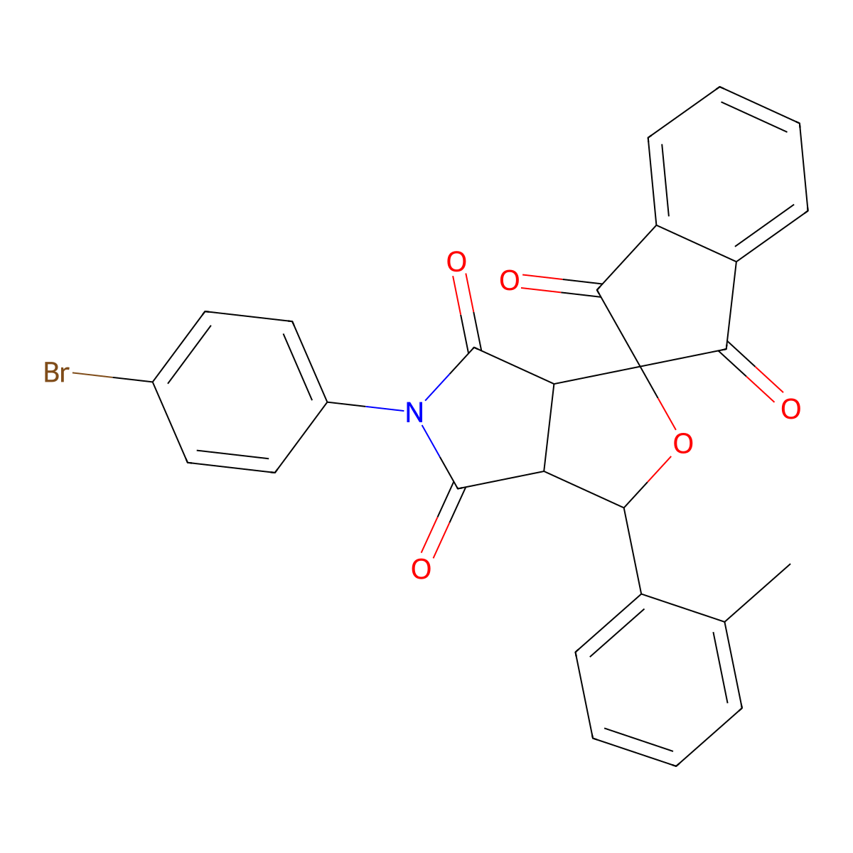 5-(4-bromophenyl)-3-(2-methylphenyl)-3a,6a-dihydrospiro[furo[3,4-c]pyrrole-1,2'-indene]-1',3',4,6(3H,5H)-tetrone molecular structure, CAS 327099-51-4