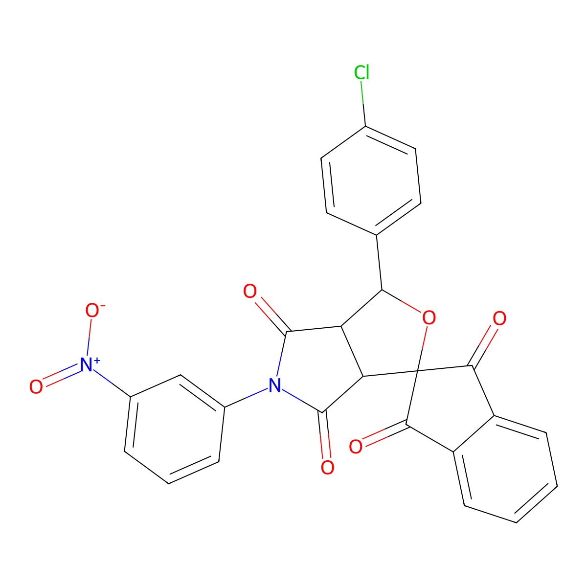 1-(4-chlorophenyl)-5-(3-nitrophenyl)spiro[3a,6a-dihydro-1H-furo[3,4-c]pyrrole-3,2'-indene]-1',3',4,6-tetrone molecular structure, CAS 327099-60-5