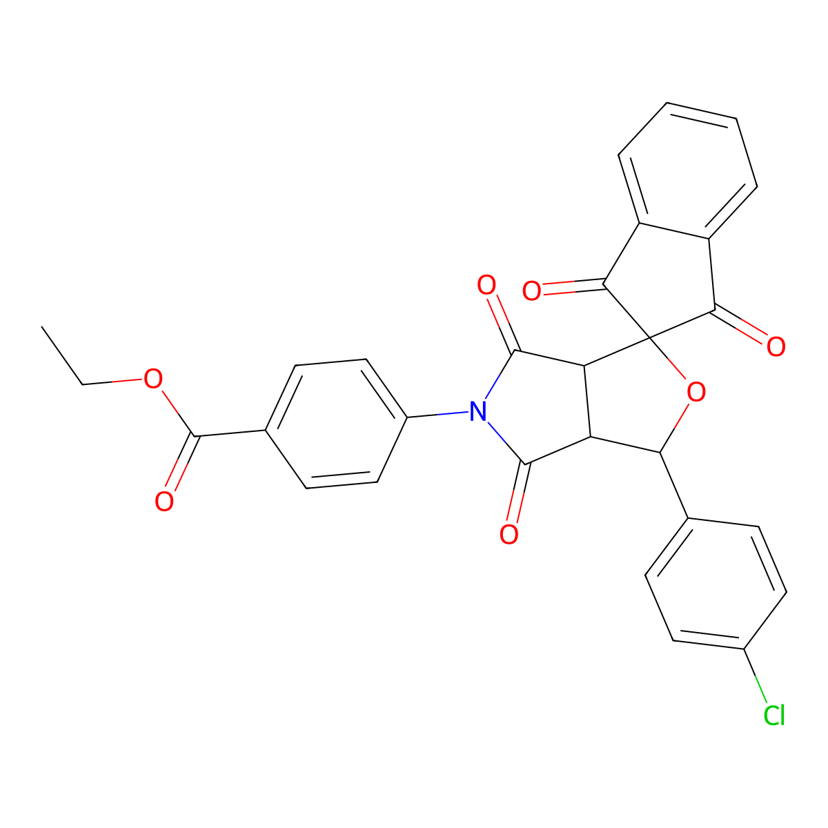 ethyl 4-[3-(4-chlorophenyl)-1',3',4,6-tetraoxo-1',3',3a,4,6,6a-hexahydrospiro[furo[3,4-c]pyrrole-1,2'-inden]-5(3H)-yl]benzoate molecular structure, CAS 327099-82-1