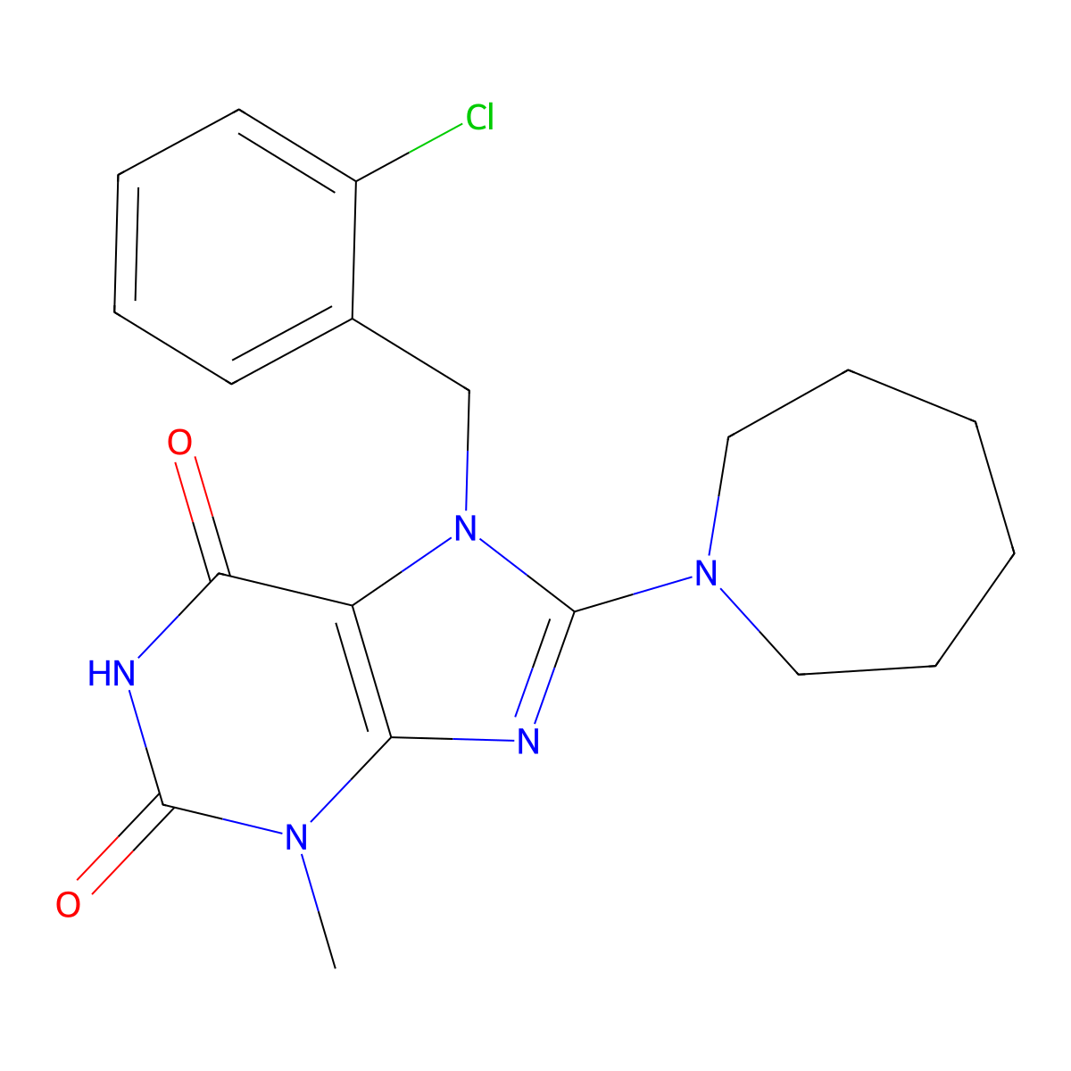 8-(azepan-1-yl)-7-(2-chlorobenzyl)-3-methyl-1H-purine-2,6(3H,7H)-dione molecular structure, CAS 327099-91-2