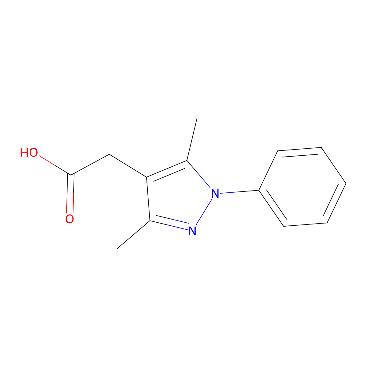 2-(3,5-dimethyl-1-phenyl-1H-pyrazol-4-yl)acetic acid molecular structure, CAS 32710-88-6