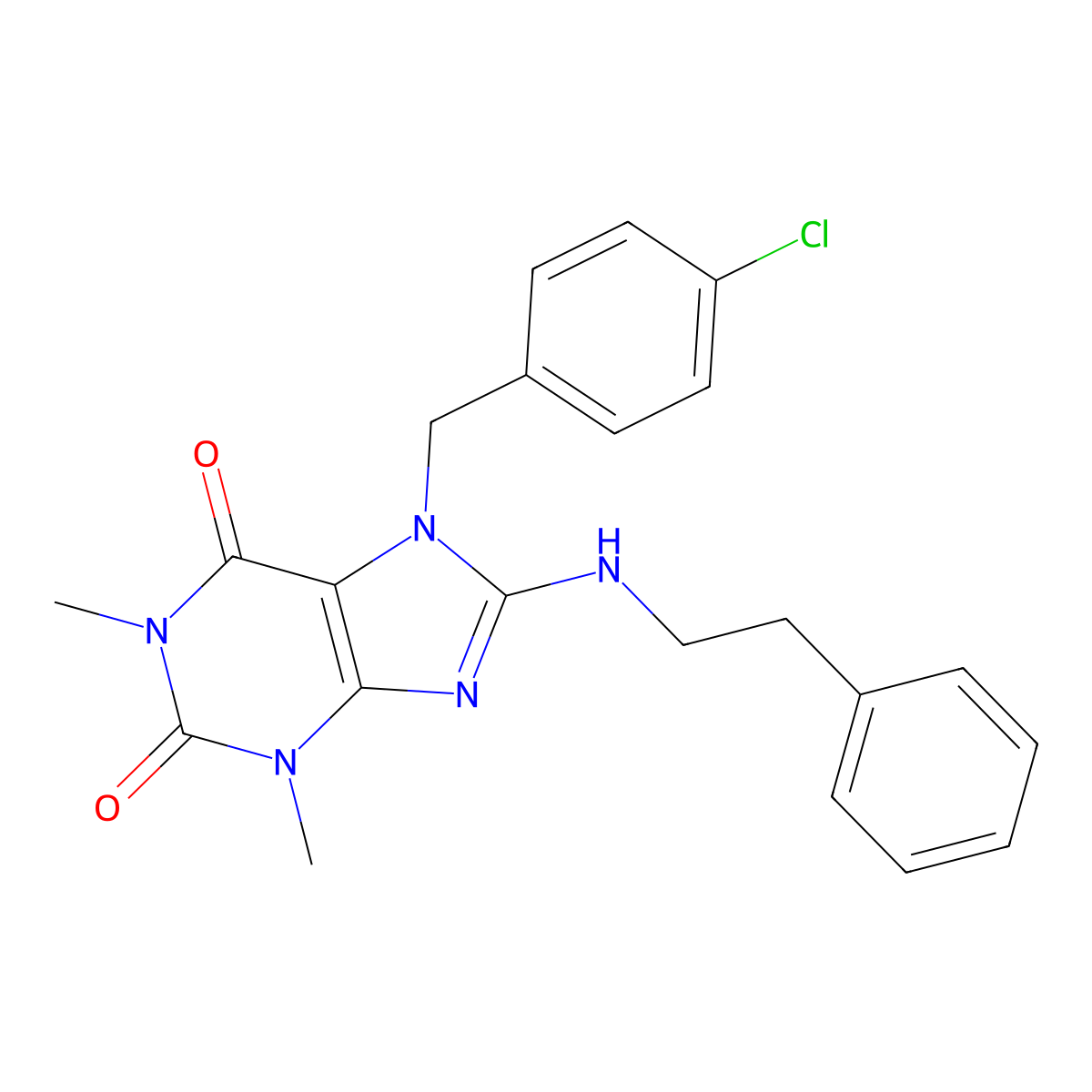 7-(4-chlorobenzyl)-1,3-dimethyl-8-[(2-phenylethyl)amino]-3,7-dihydro-1H-purine-2,6-dione molecular structure, CAS 327100-06-1