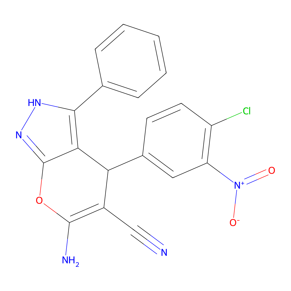 6-Amino-4-(4-chloro-3-nitrophenyl)-3-phenyl-1,4-dihydropyrano[2,3-c]pyrazole-5-carbonitrile molecular structure, CAS 327100-39-0