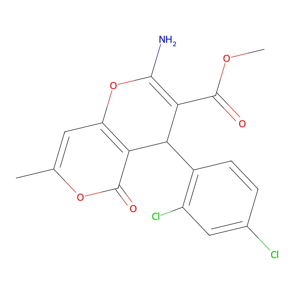 Methyl 2-amino-4-(2,4-dichlorophenyl)-7-methyl-5-oxo-4,5-dihydropyrano[4,3-b]pyran-3-carboxylate molecular structure, CAS 327100-48-1