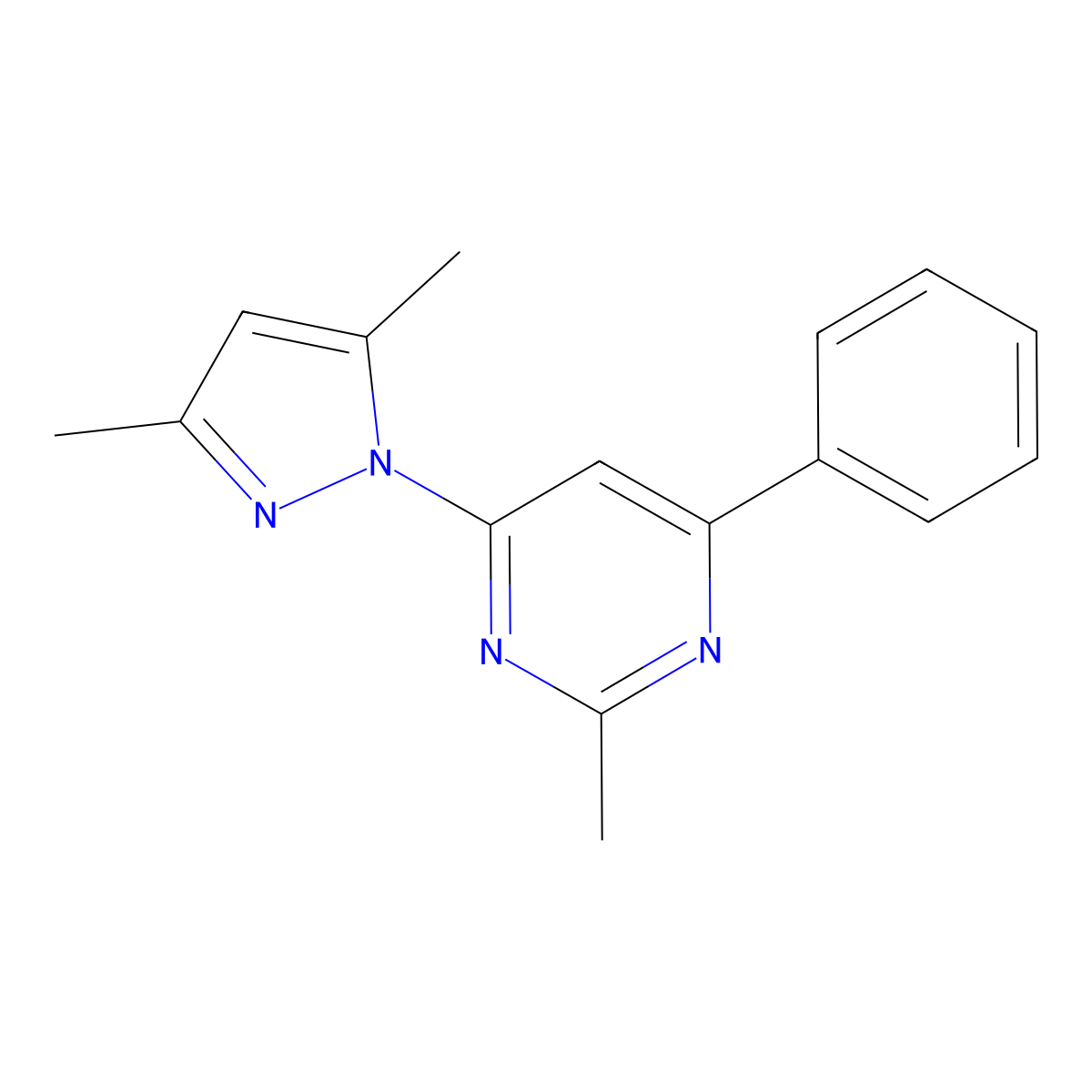 4-(3,5-dimethyl-1H-pyrazol-1-yl)-2-methyl-6-phenylpyrimidine molecular structure, CAS 327100-59-4
