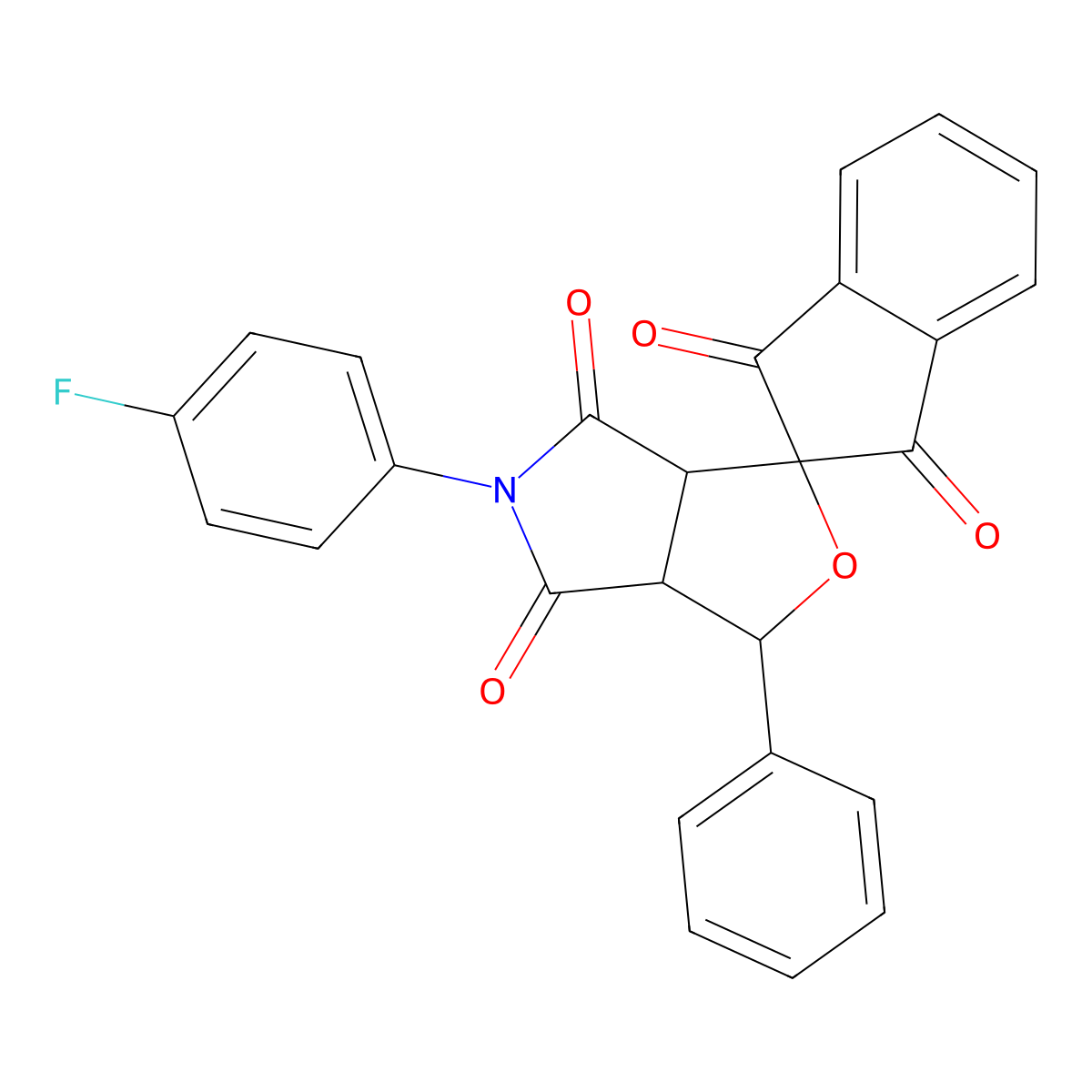 5-(4-fluorophenyl)-1-phenylspiro[3a,6a-dihydro-1H-furo[3,4-c]pyrrole-3,2'-indene]-1',3',4,6-tetrone molecular structure, CAS 327100-63-0