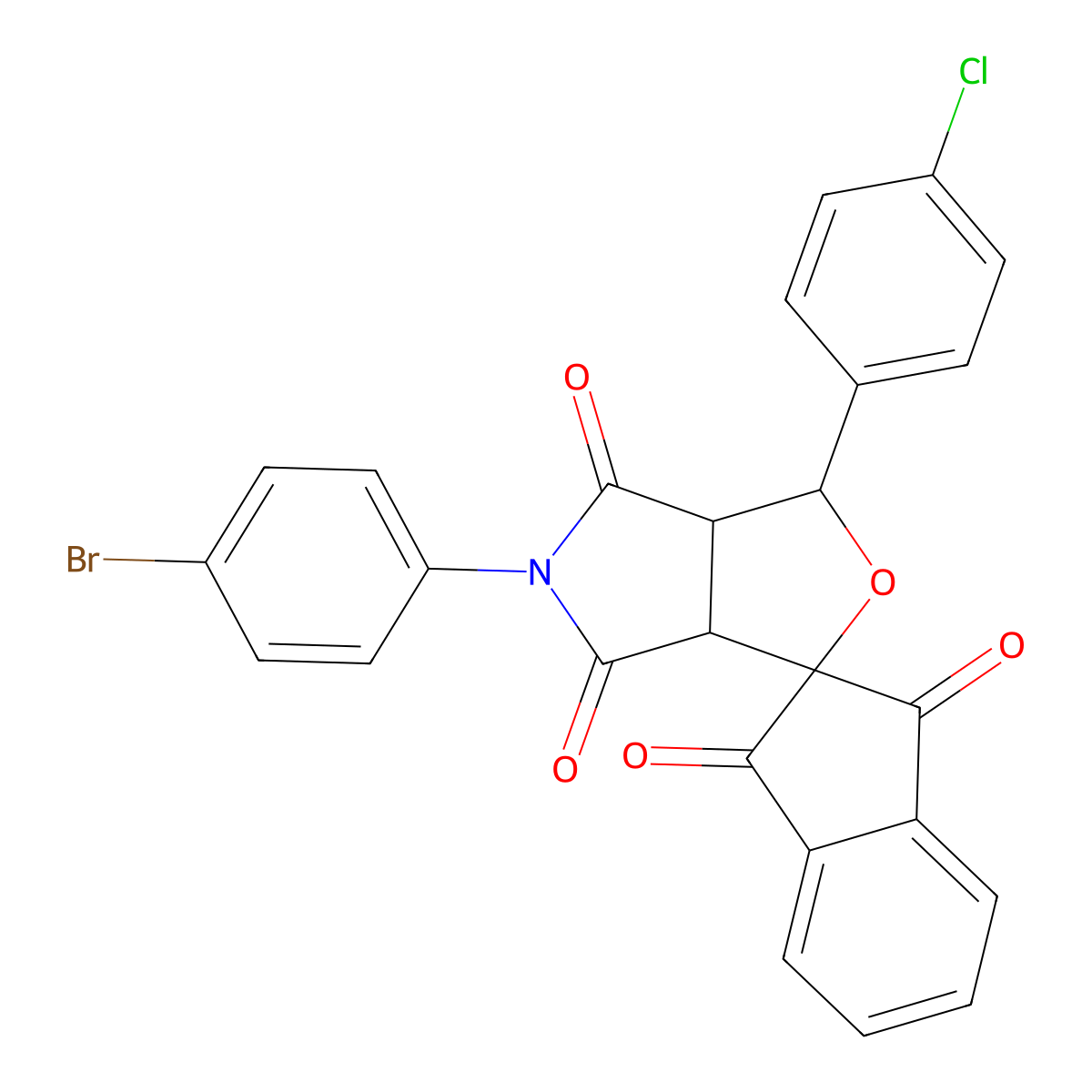 5-(4-bromophenyl)-1-(4-chlorophenyl)spiro[3a,6a-dihydro-1H-furo[3,4-c]pyrrole-3,2'-indene]-1',3',4,6-tetrone molecular structure, CAS 327100-74-3