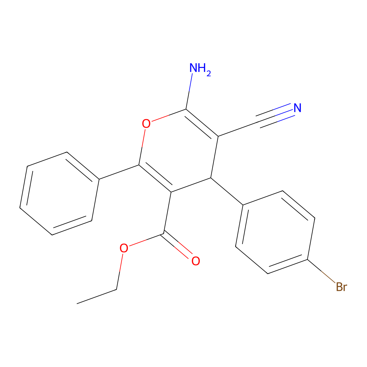 ethyl 6-amino-4-(4-bromophenyl)-5-cyano-2-phenyl-4H-pyran-3-carboxylate molecular structure, CAS 327101-09-7