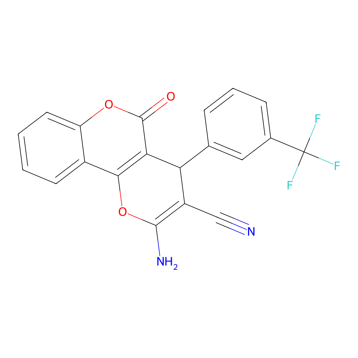 2-amino-5-oxo-4-[3-(trifluoromethyl)phenyl]-4H-pyrano[3,2-c]chromene-3-carbonitrile molecular structure, CAS 327101-13-3