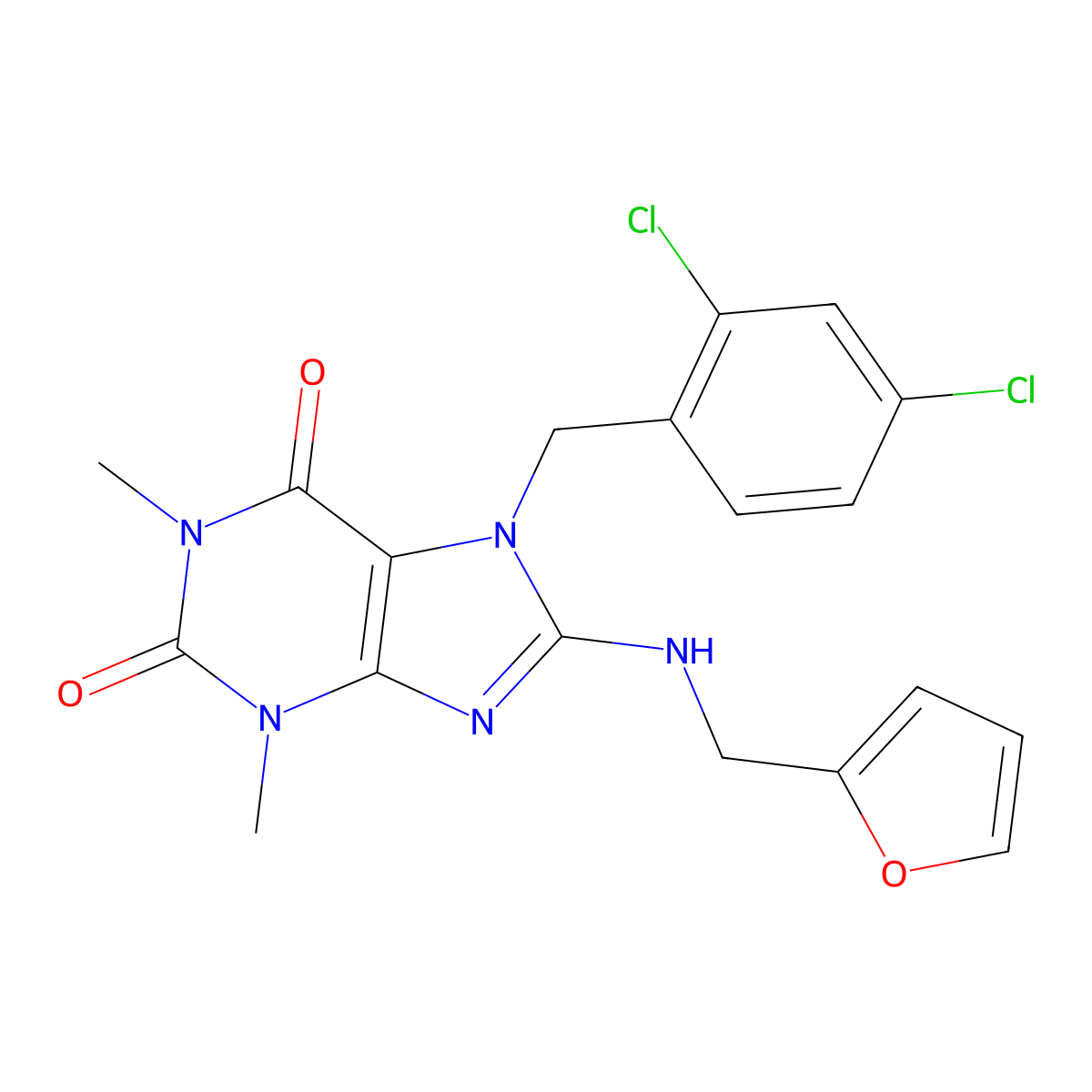 7-[(2,4-Dichlorophenyl)methyl]-8-(furan-2-ylmethylamino)-1,3-dimethylpurine-2,6-dione molecular structure, CAS 327101-36-0
