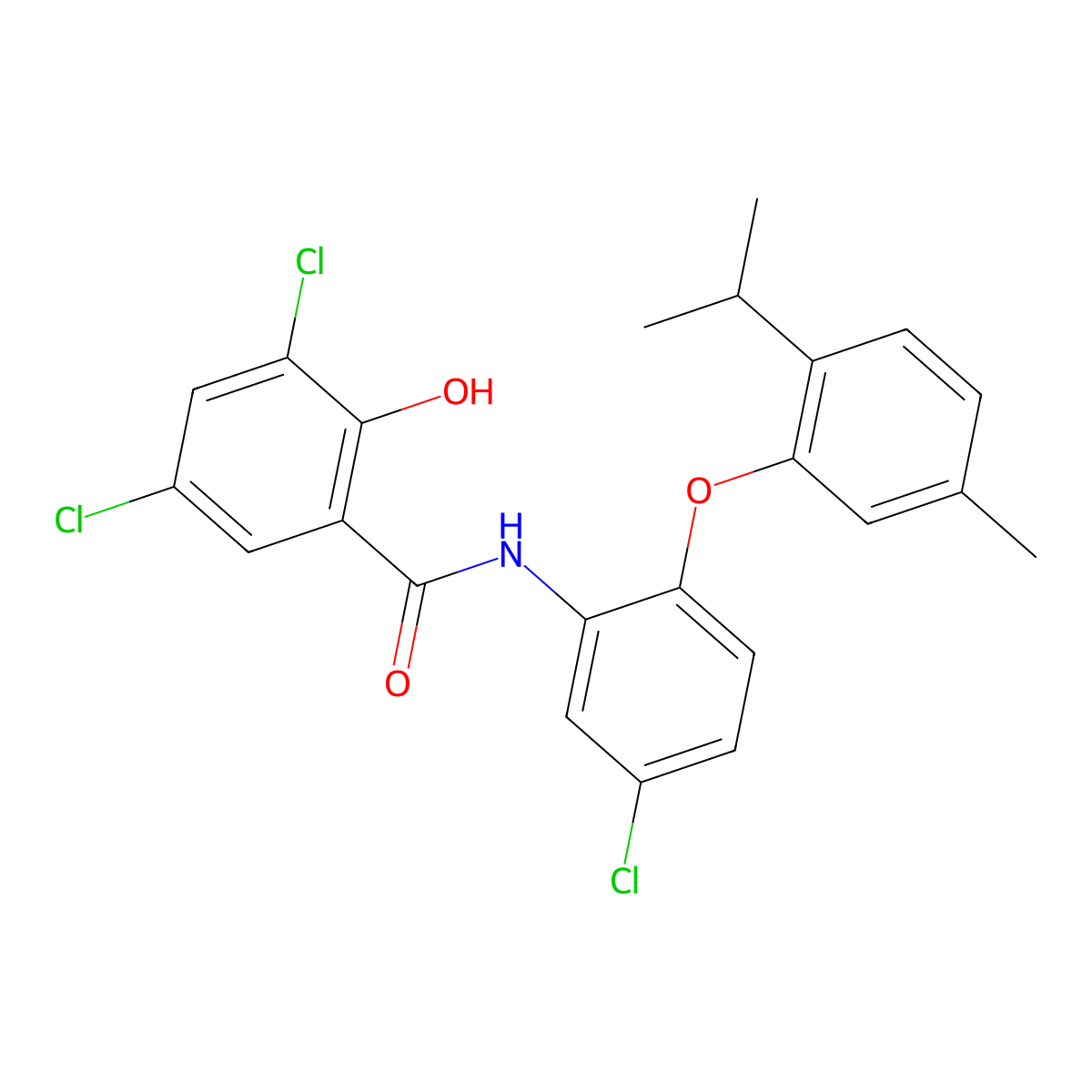 3,5-dichloro-N-[5-chloro-2-(5-methyl-2-propan-2-ylphenoxy)phenyl]-2-hydroxybenzamide molecular structure, CAS 327101-41-7