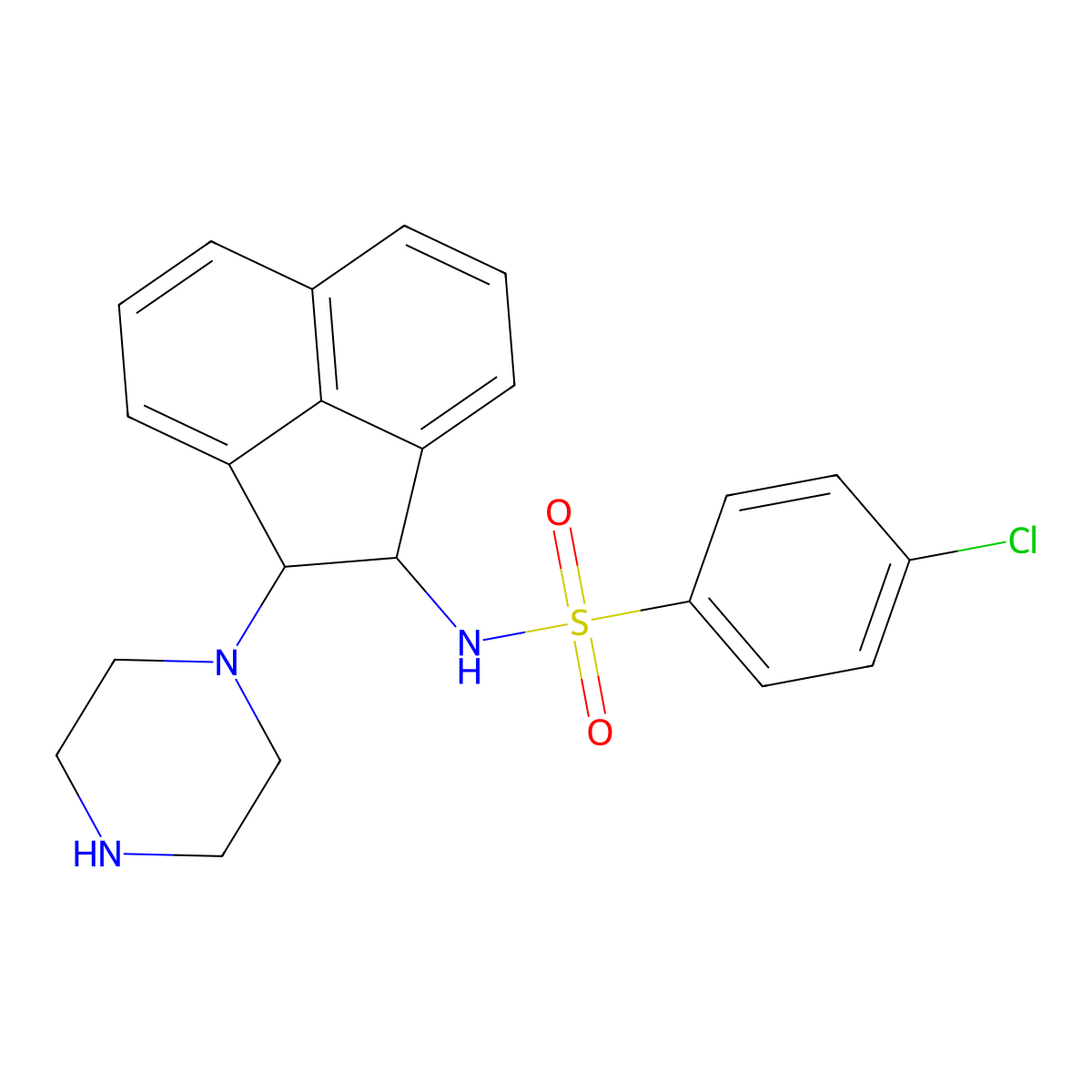 4-Chloro-N-(2-(piperazin-1-yl)-1,2-dihydroacenaphthylen-1-yl)benzenesulfonamide molecular structure, CAS 327102-17-0
