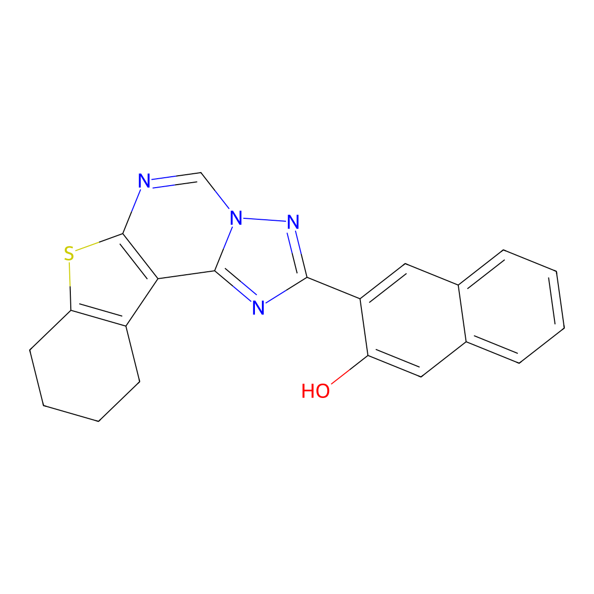 3-(8,9,10,11-Tetrahydro[1]benzothieno[3,2-e][1,2,4]triazolo[1,5-c]pyrimidin-2-yl)naphthalen-2-ol molecular structure, CAS 327102-19-2