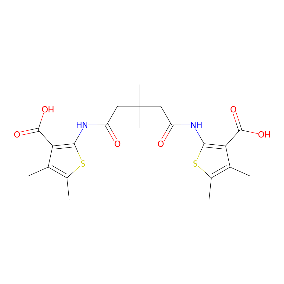 2-[[5-[(3-Carboxy-4,5-dimethylthiophen-2-yl)amino]-3,3-dimethyl-5-oxopentanoyl]amino]-4,5-dimethylthiophene-3-carboxylic acid molecular structure, CAS 327102-23-8