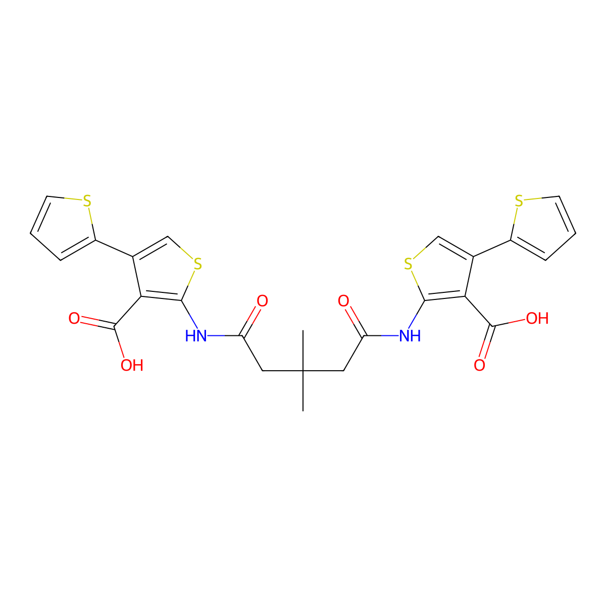 2-[[5-[(3-Carboxy-4-thiophen-2-ylthiophen-2-yl)amino]-3,3-dimethyl-5-oxopentanoyl]amino]-4-thiophen-2-ylthiophene-3-carboxylic acid molecular structure, CAS 327102-25-0