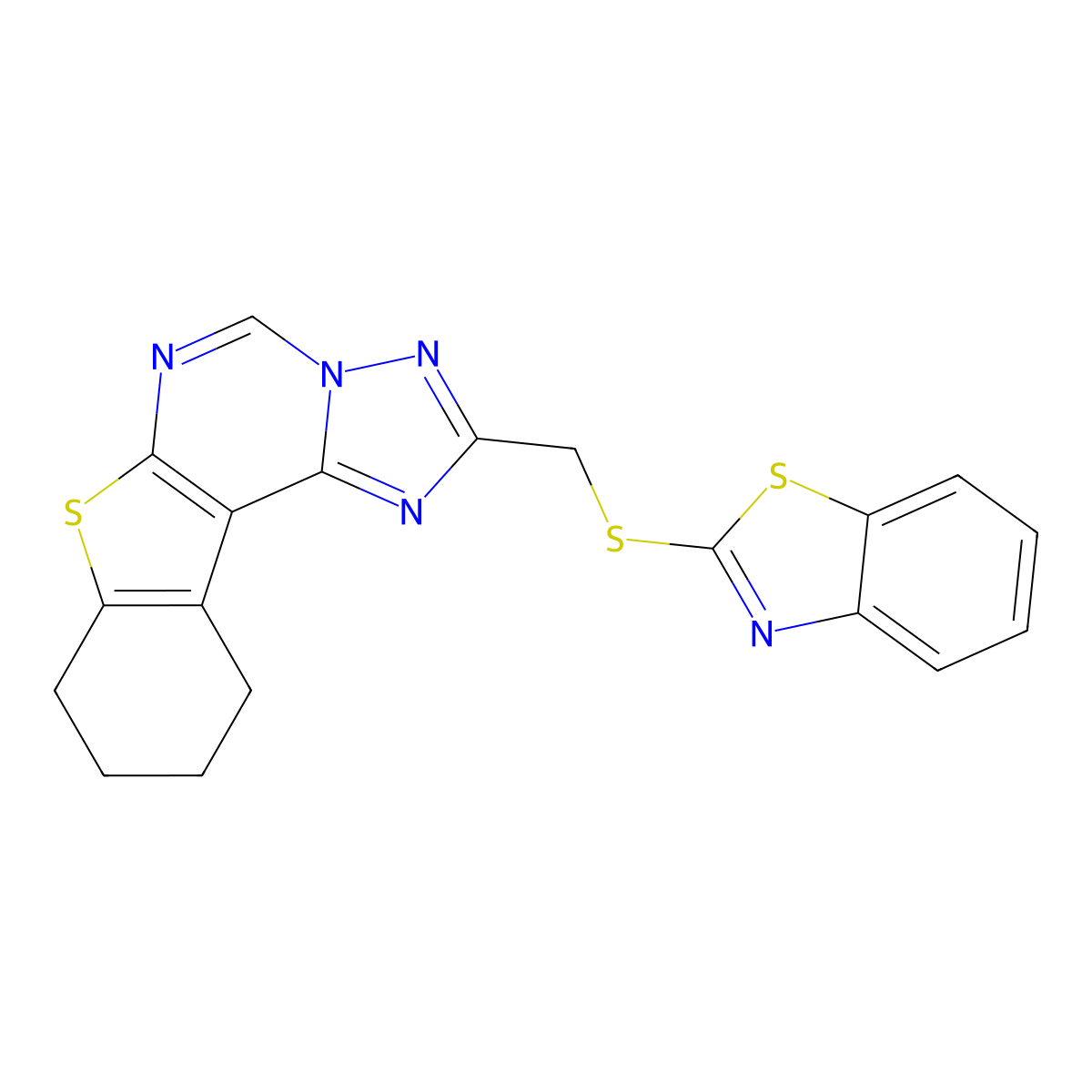 2-((Benzo[d]thiazol-2-ylthio)methyl)-8,9,10,11-tetrahydrobenzo[4,5]thieno[3,2-e][1,2,4]triazolo[1,5-c]pyrimidine molecular structure, CAS 327102-26-1