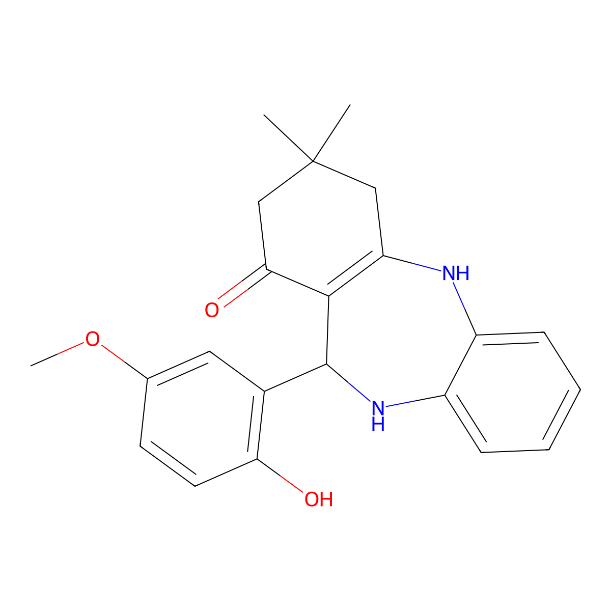 6-(2-hydroxy-5-methoxyphenyl)-9,9-dimethyl-6,8,10,11-tetrahydro-5H-benzo[b][1,4]benzodiazepin-7-one molecular structure, CAS 327102-32-9