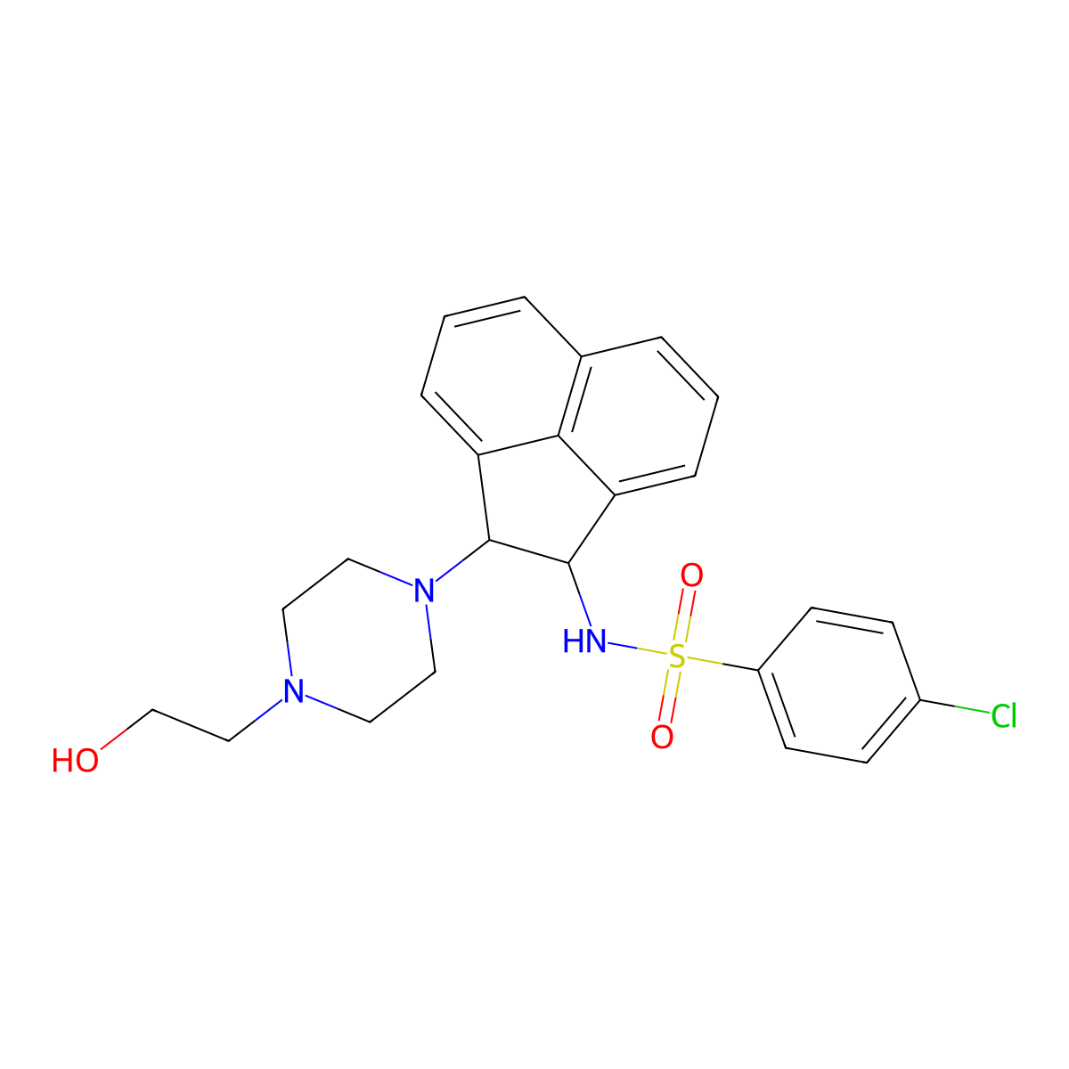 4-chloro-N-[2-[4-(2-hydroxyethyl)piperazin-1-yl]-1,2-dihydroacenaphthylen-1-yl]benzenesulfonamide molecular structure, CAS 327102-55-6