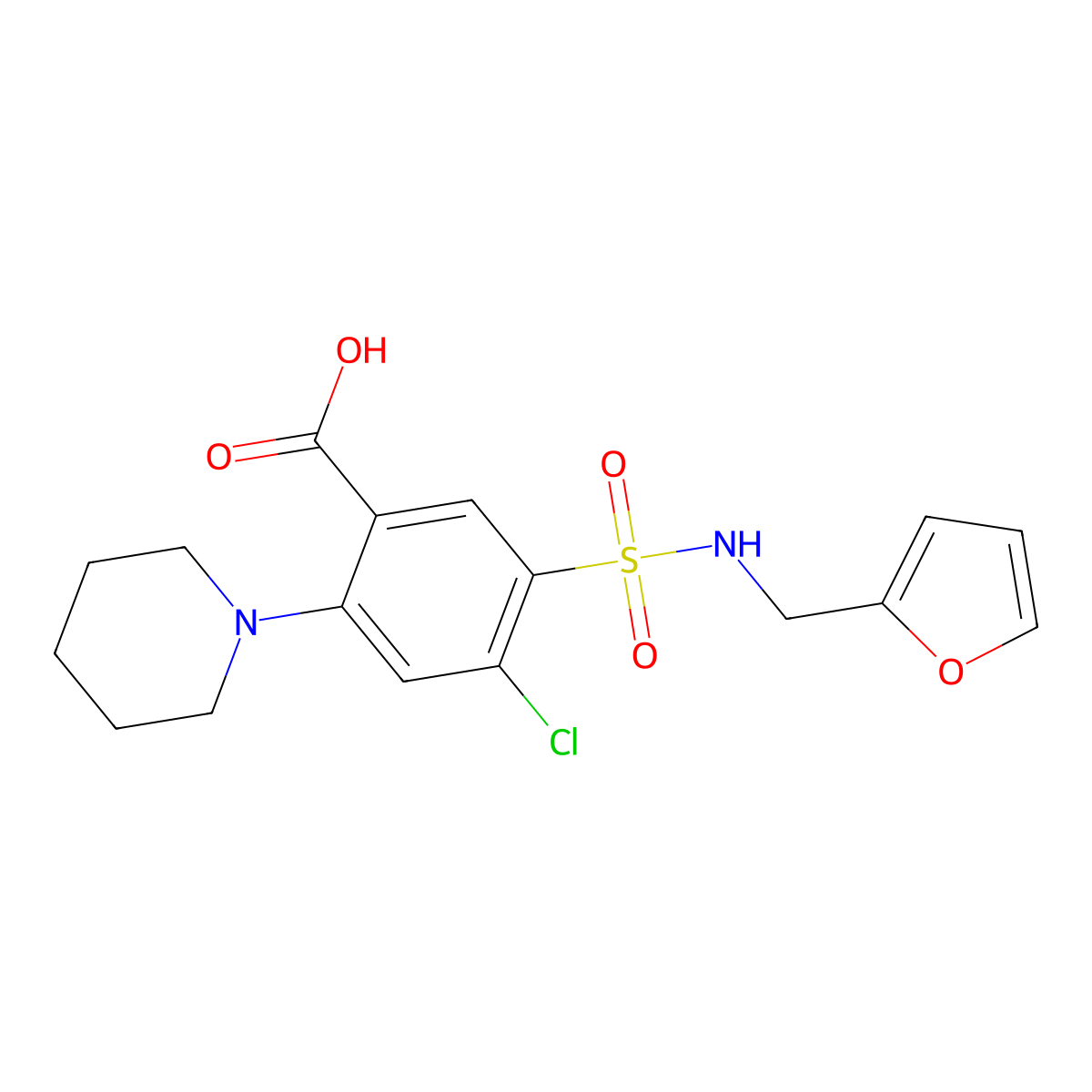 4-Chloro-5-[(furan-2-ylmethyl)sulfamoyl]-2-(piperidin-1-yl)benzoic acid molecular structure, CAS 327102-58-9