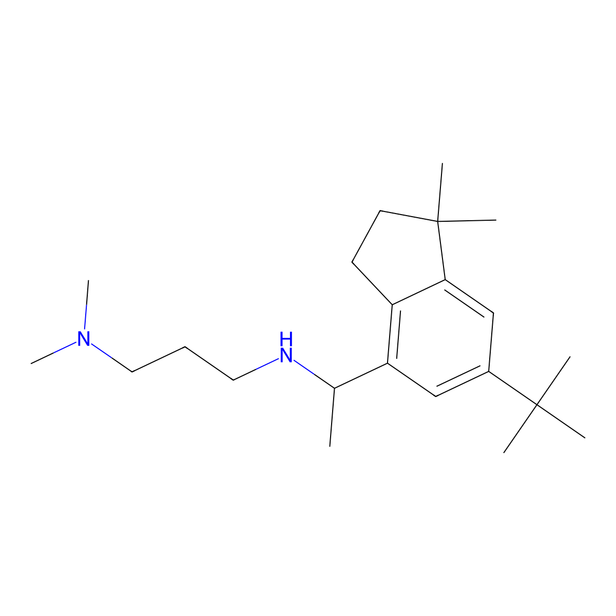 N'-[1-(6-tert-butyl-1,1-dimethyl-2,3-dihydro-1H-inden-4-yl)ethyl]-N,N-dimethylpropane-1,3-diamine molecular structure, CAS 327102-63-6