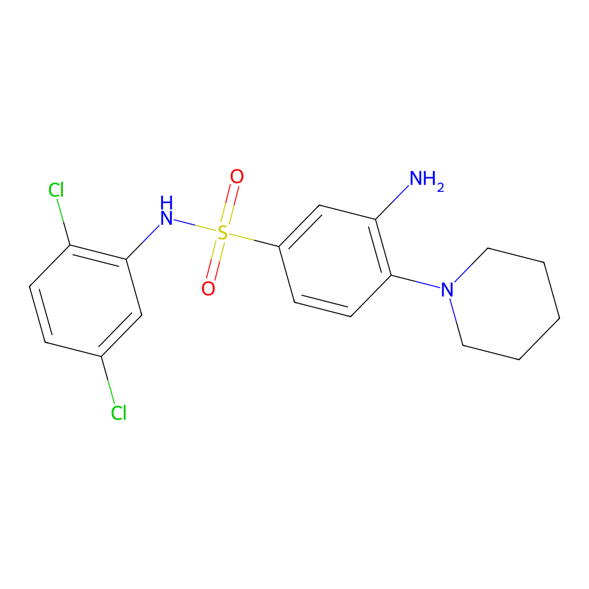 3-amino-N-(2,5-dichlorophenyl)-4-(piperidin-1-yl)benzene-1-sulfonamide molecular structure, CAS 327103-18-4
