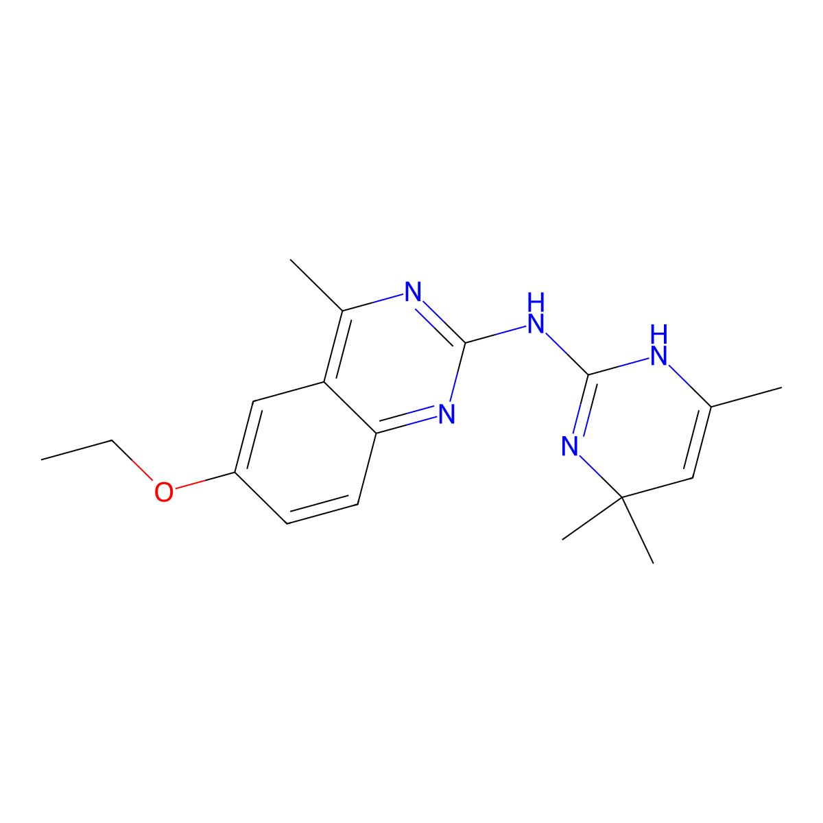 6-ethoxy-4-methyl-N-(4,4,6-trimethyl-1,4-dihydropyrimidin-2-yl)quinazolin-2-amine molecular structure, CAS 327103-44-6