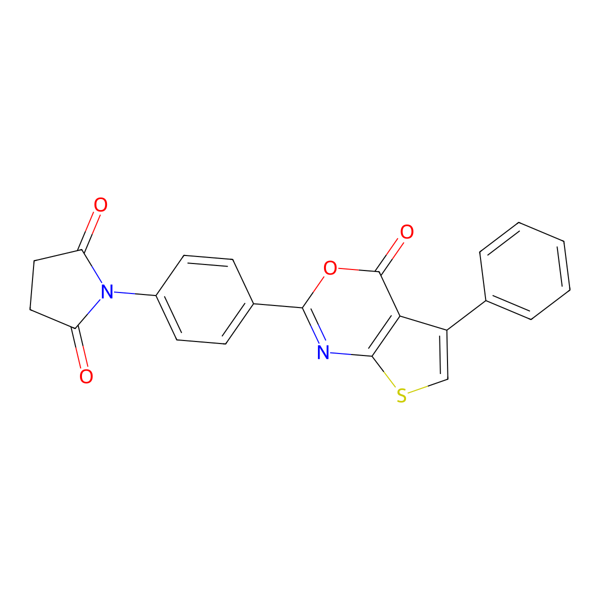 1-[4-(4-oxo-5-phenyl-4H-thieno[2,3-d][1,3]oxazin-2-yl)phenyl]pyrrolidine-2,5-dione molecular structure, CAS 327103-51-5