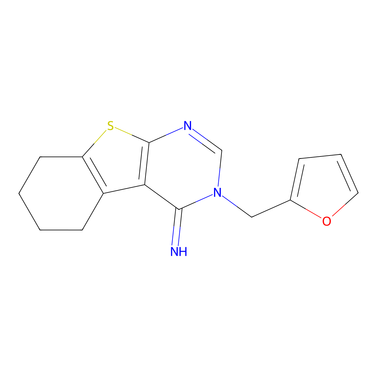 3-(2-furylmethyl)-5,6,7,8-tetrahydro[1]benzothieno[2,3-d]pyrimidin-4(3H)-imine molecular structure, CAS 327103-59-3