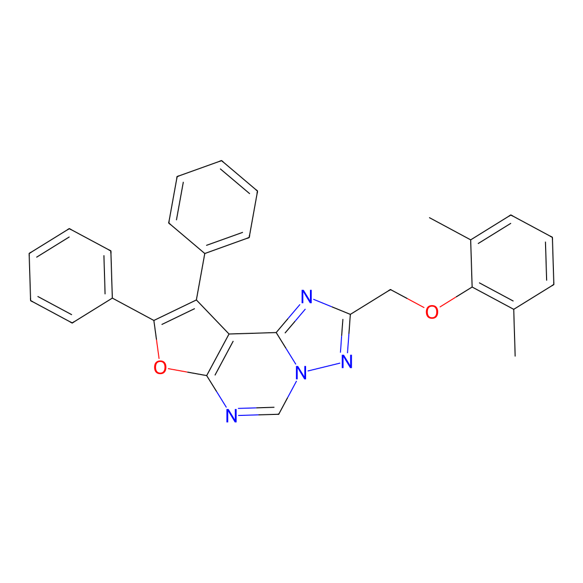 2-((2,6-Dimethylphenoxy)methyl)-8,9-diphenylfuro[3,2-e][1,2,4]triazolo[1,5-c]pyrimidine molecular structure, CAS 327103-68-4