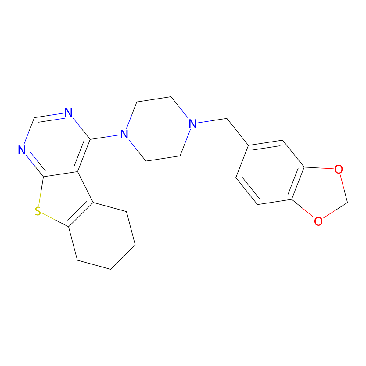 4-[4-(1,3-Benzodioxol-5-ylmethyl)piperazin-1-yl]-5,6,7,8-tetrahydro-[1]benzothiolo[2,3-d]pyrimidine molecular structure, CAS 327105-72-6