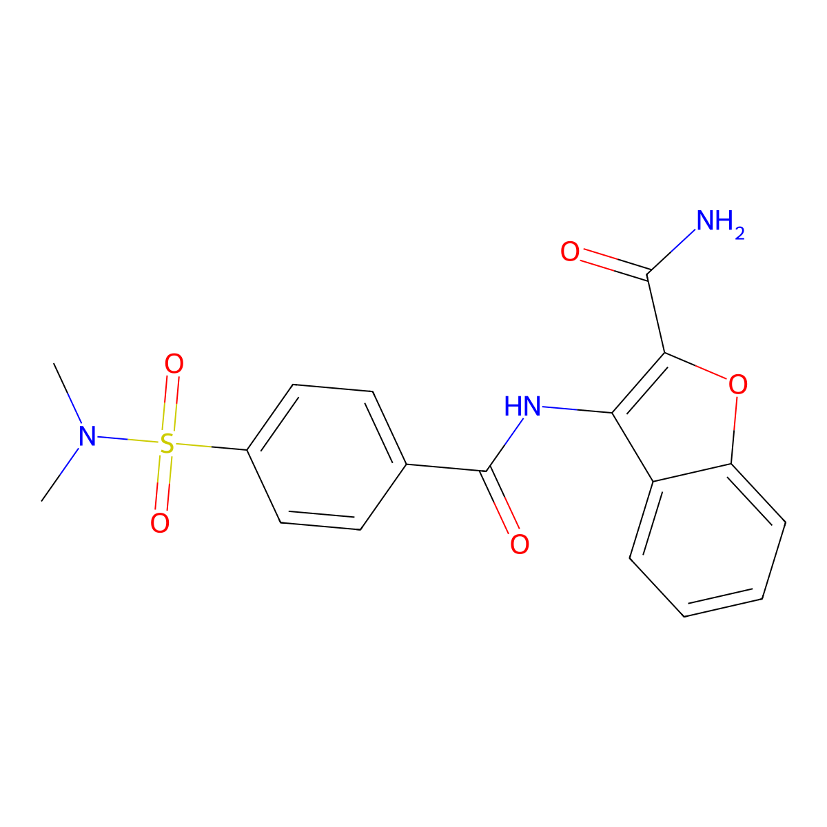 3-(4-(N,N-dimethylsulfamoyl)benzamido)benzofuran-2-carboxamide molecular structure, CAS 327105-75-9