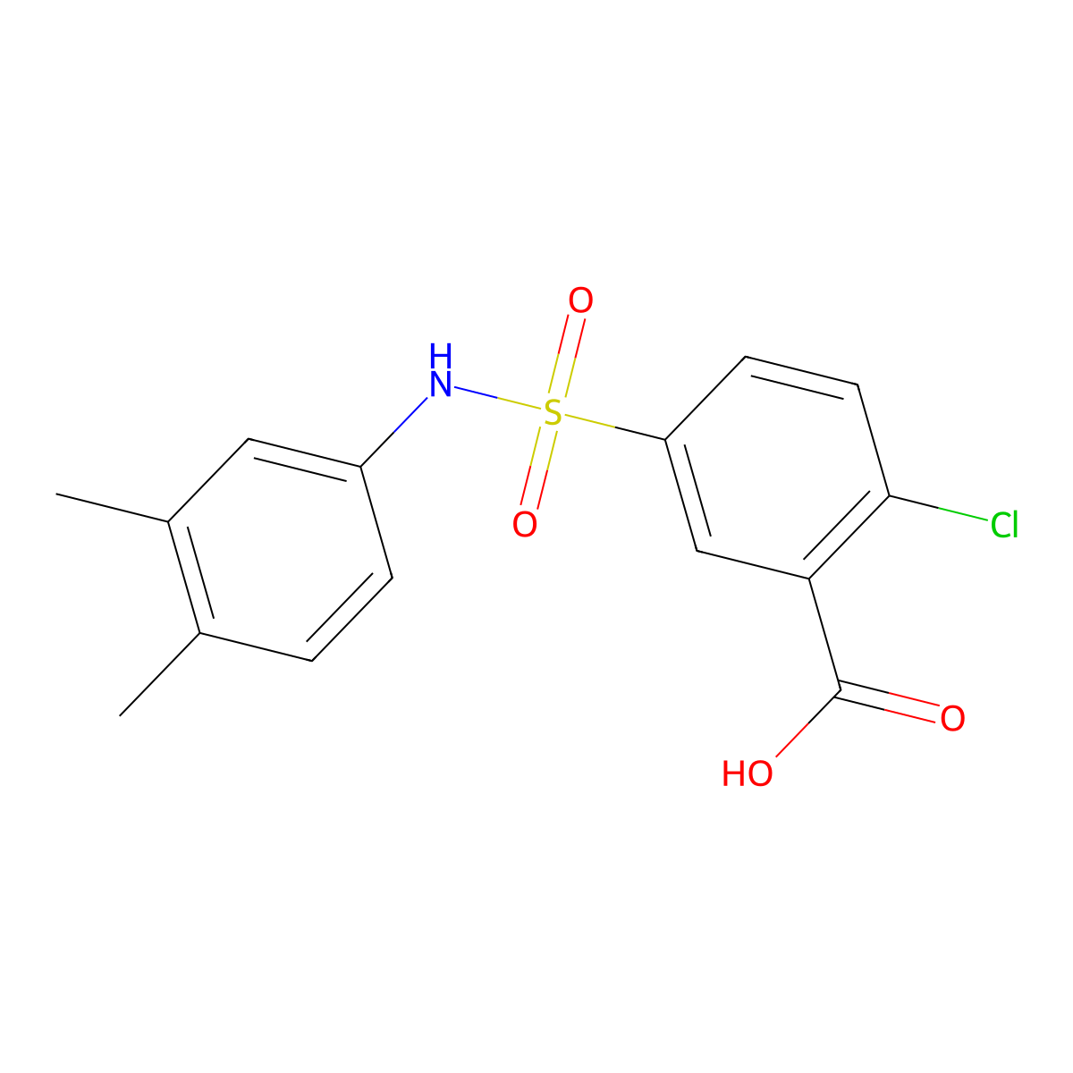 2-Chloro-5-(3,4-dimethyl-phenylsulfamoyl)-benzoic acid molecular structure, CAS 327106-17-2