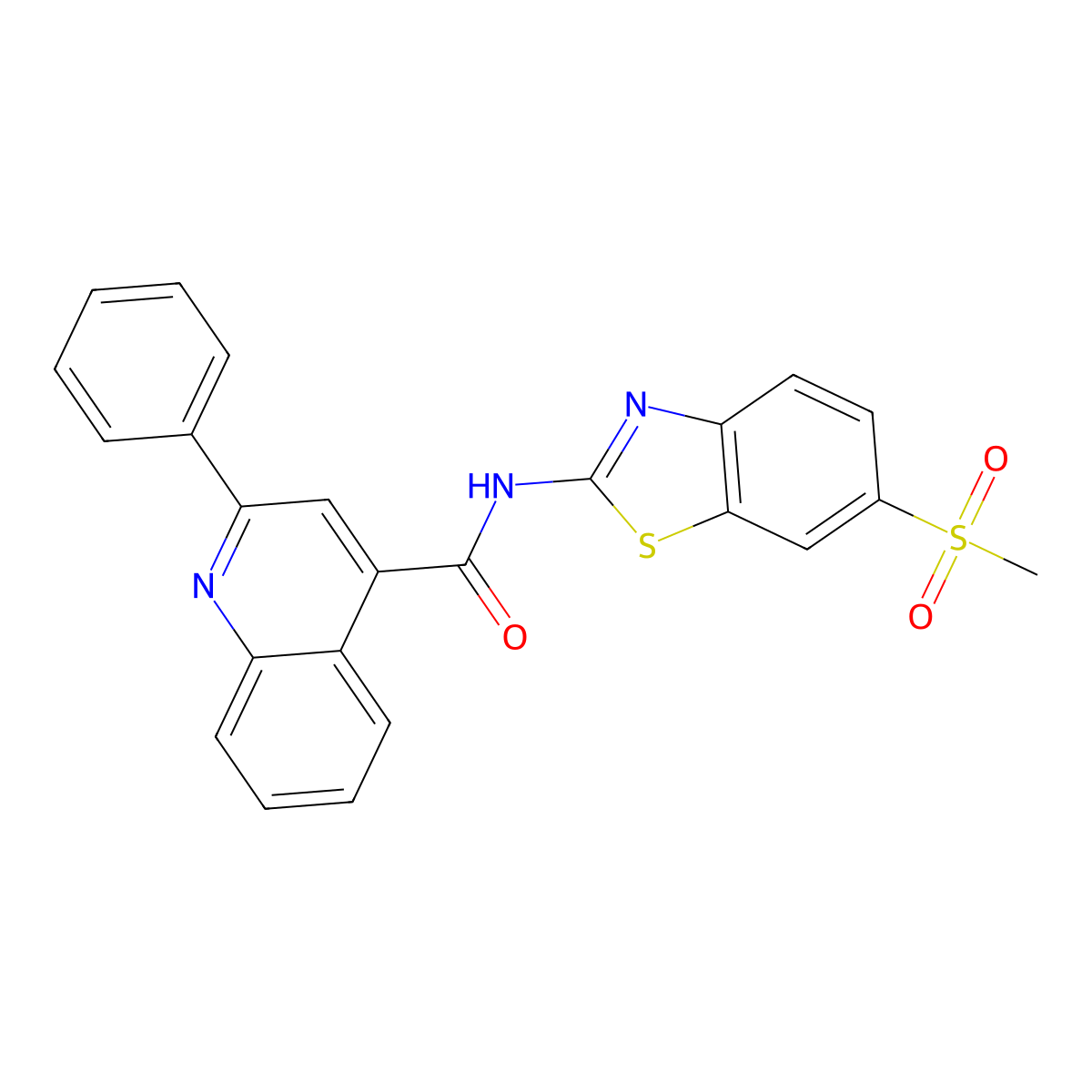 N-(6-methanesulfonyl-1,3-benzothiazol-2-yl)-2-phenylquinoline-4-carboxamide molecular structure, CAS 327106-31-0