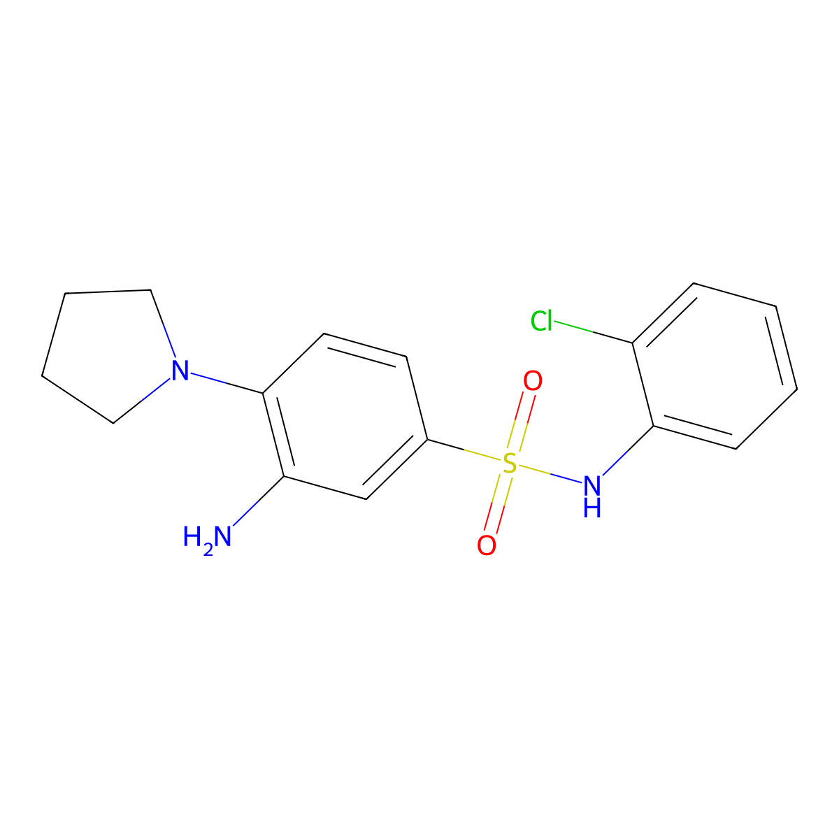 3-amino-N-(2-chlorophenyl)-4-(pyrrolidin-1-yl)benzene-1-sulfonamide molecular structure, CAS 327106-71-8