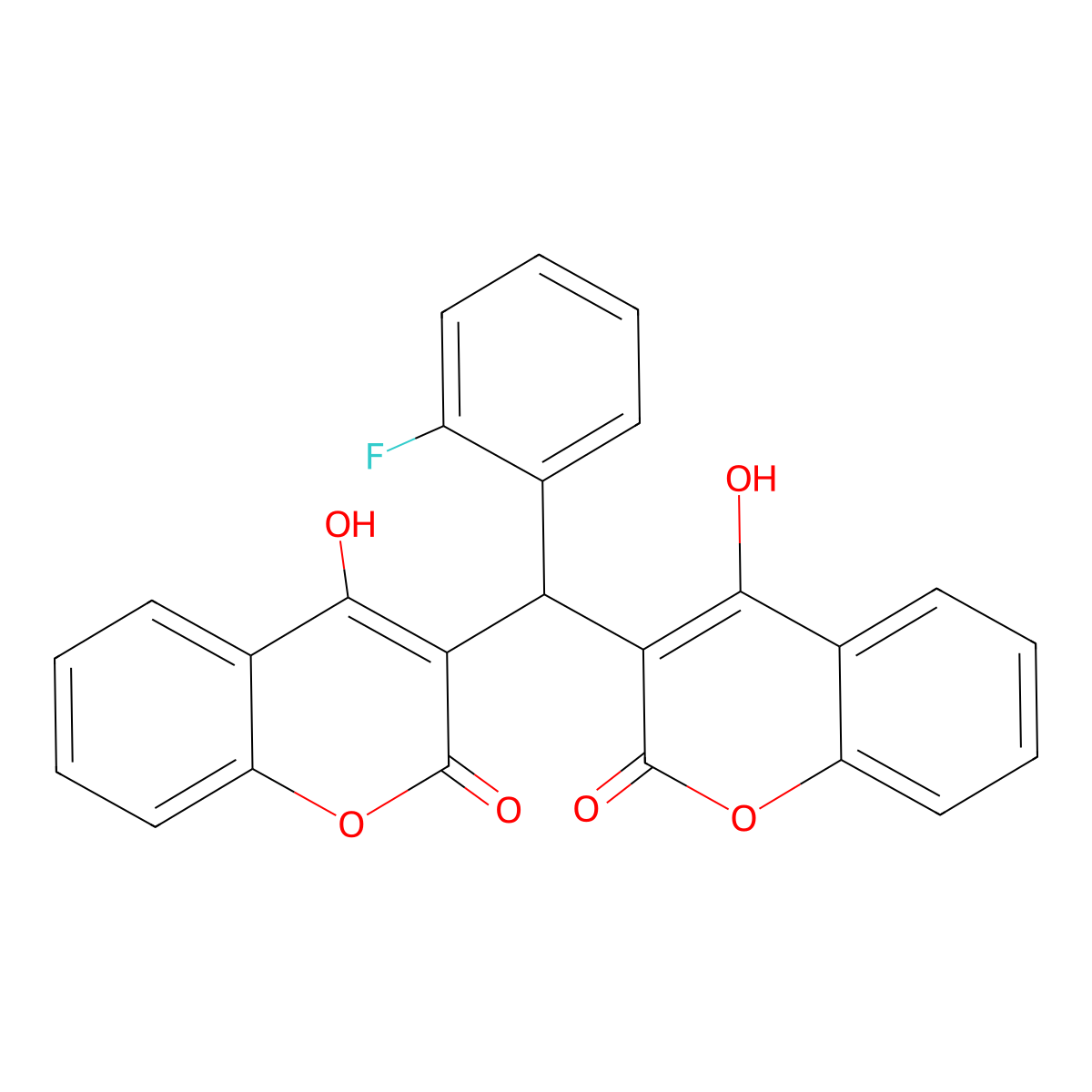 3,3'-((2-fluorophenyl)methylene)bis(4-hydroxy-2H-chromen-2-one) molecular structure, CAS 327107-19-7